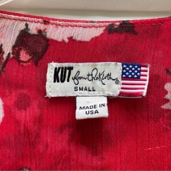 KUT from the Kloth red floral sheer long sleeve blouse, size small - Picture 9 of 9